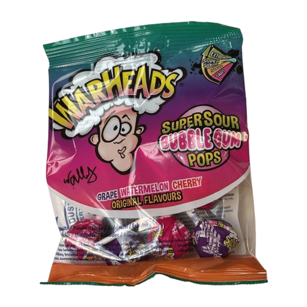 Warheads Bag Super Sour Bubblegum Pops